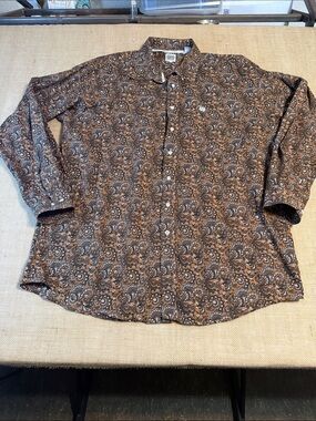 Cinch Brown Paisley Long-Sleeve Button-Down Shirt
